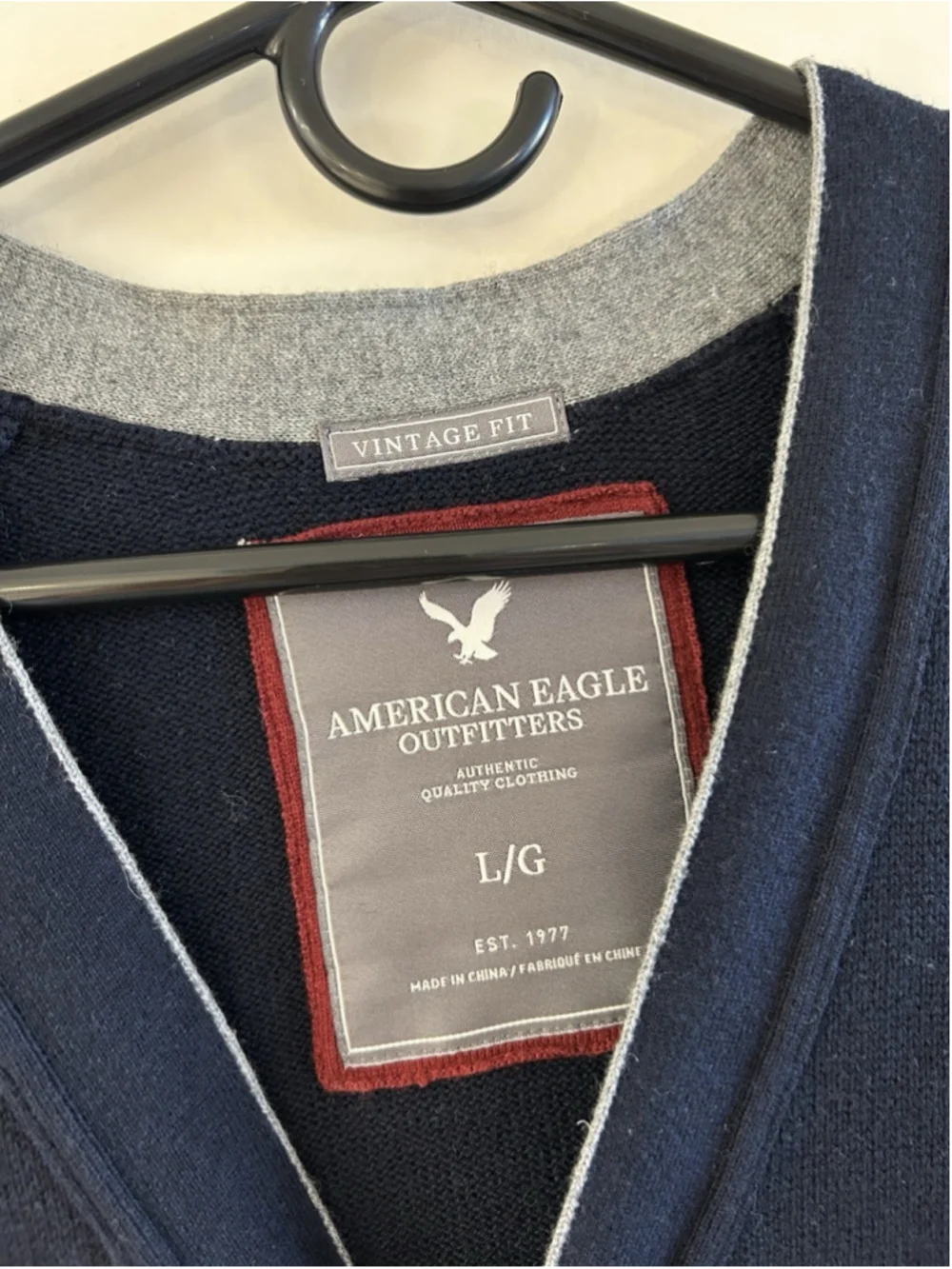 NEW! AMERICAN EAGLE Vintage Cardigan Sweater Navy Blue Cotton Wool Button Size L